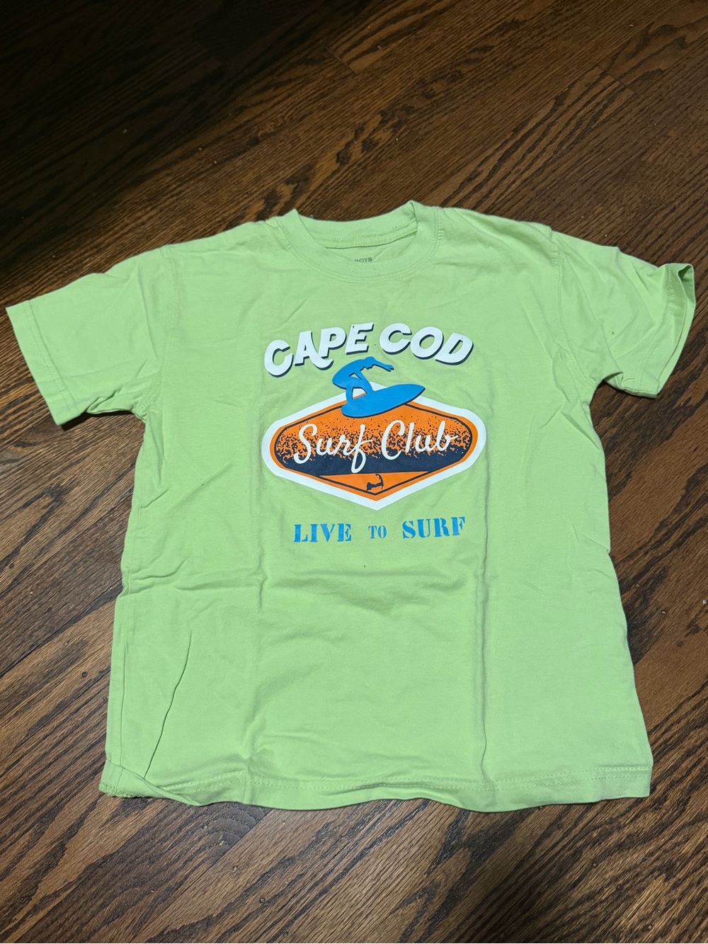 Cuffy’s Cape Cod Surf Club Lime Green Graphic Tee, size kids small
